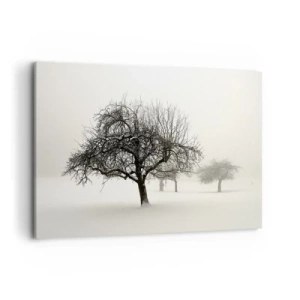 Impression sur toile - Image sur toile - Arbres dans un champ enneigé entouré de brouillard - 100x70cm - Un rêve hivernal - Décoration murale moderne pour le salon et la chambre ARTTOR
