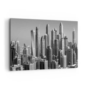 Impression sur toile - Image sur toile - Panorama de gratte-ciels modernes aux tons monochromes - 100x70cm - Ville sur le désert - Décoration murale moderne pour le salon et la chambre ARTTOR