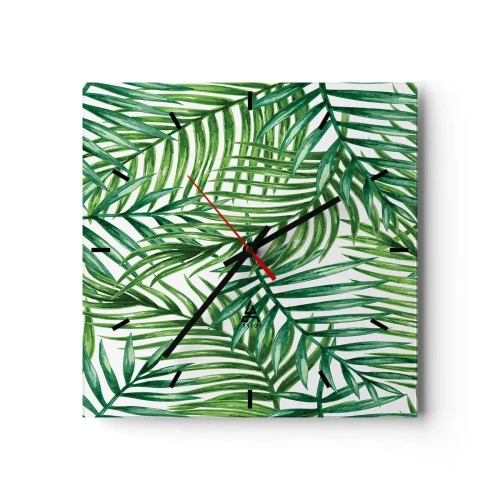 Horloge murale - Pendule murale - Feuilles de palmier tropicales vertes sur fond clair - 30x30cm - Sous la canopée verte - Décoration murale moderne pour le salon et la chambre ARTTOR