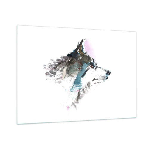 Impression sur verre - Image sur verre - Loup dans un style aquarelle artistique sur fond blanc - 100x70cm - On parle du loup - Décoration murale moderne pour le salon et la chambre ARTTOR