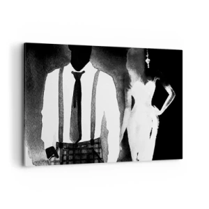 Impression sur toile - Image sur toile - Personnages de style noir, élégance et mystère en noir et blanc - 120x80cm - Ambiance noire - Décoration murale moderne pour le salon et la chambre ARTTOR