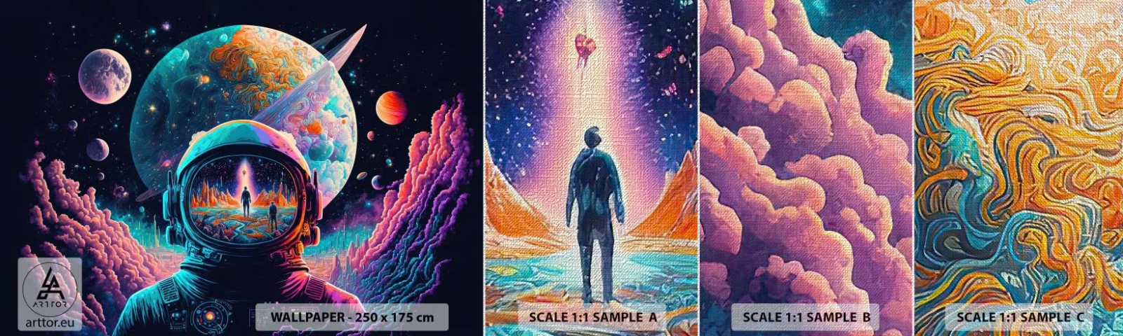 Échantillon de Papier Peint Premium Canvas - Les philosophes n'en ont pas rêvé - Astronaute, Futuriste, Cosmos - 100x30 cm