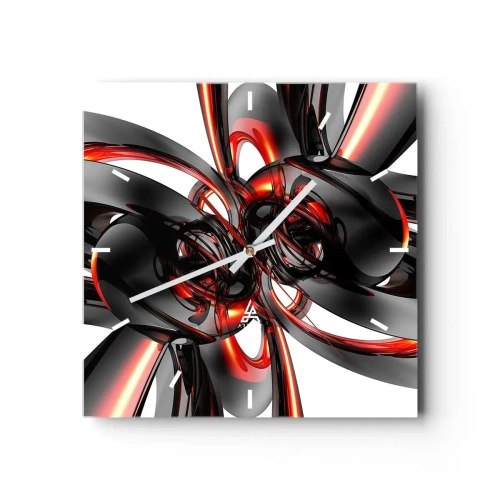 Horloge murale - Pendule murale - Graphiques 3D abstraits avec des éléments noirs et rouges - 30x30cm - Mouvement de graphite et rouge - Décoration murale moderne pour le salon et la chambre ARTTOR