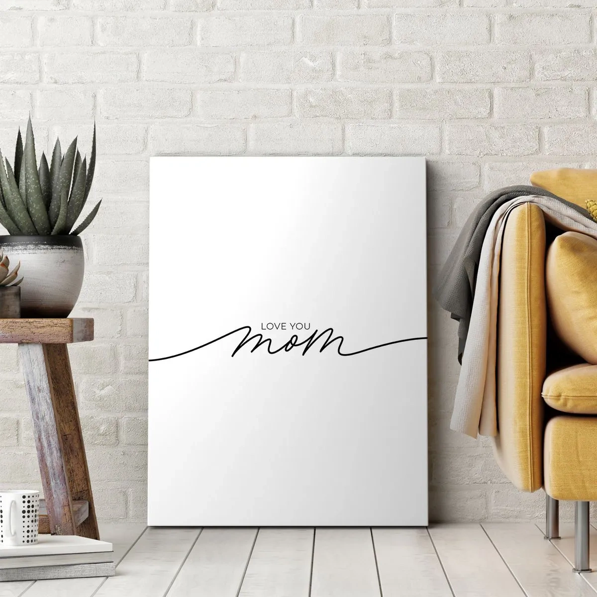 Impression sur toile - Image sur toile - Inscription minimaliste « Love You Mom » sur fond blanc - 80x120cm - Grand chamboulement - Décoration murale moderne pour le salon et la chambre ARTTOR