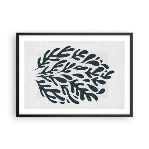 Affiche dans un cadre noir - Poster - Motif de feuille abstrait sombre sur fond clair - 70x50cm - Formes de la nature - Décoration murale moderne pour le salon et la chambre ARTTOR