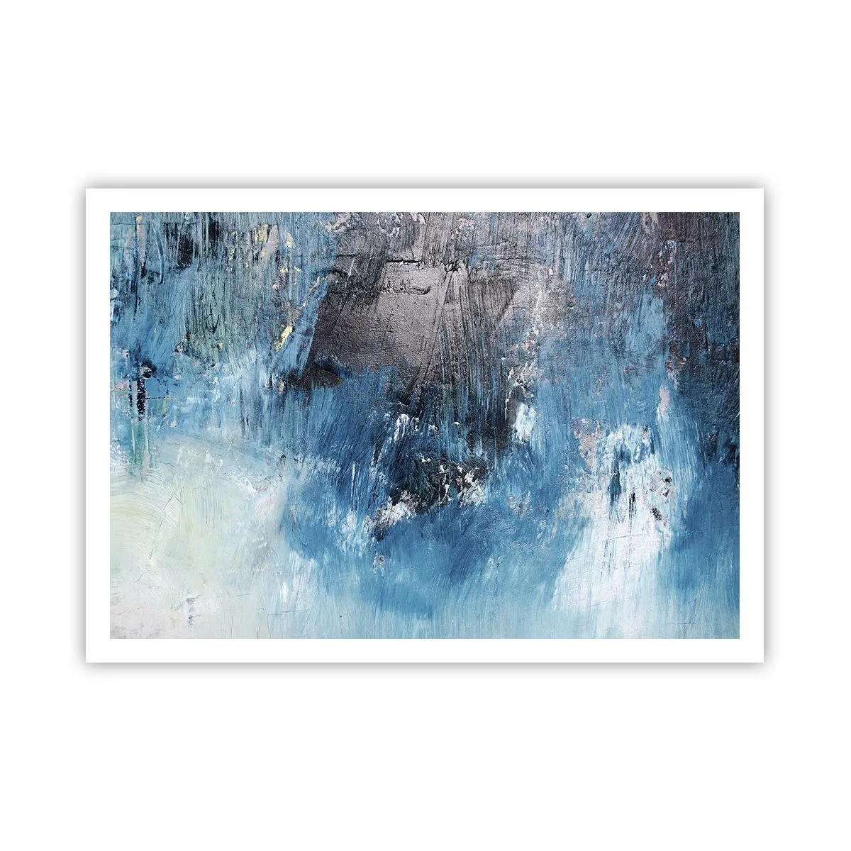 Affiche - Poster - Coups de pinceau abstraits dans des tons de bleu - 100x70cm - Rhapsodie en bleu - Décoration murale moderne pour le salon et la chambre ARTTOR