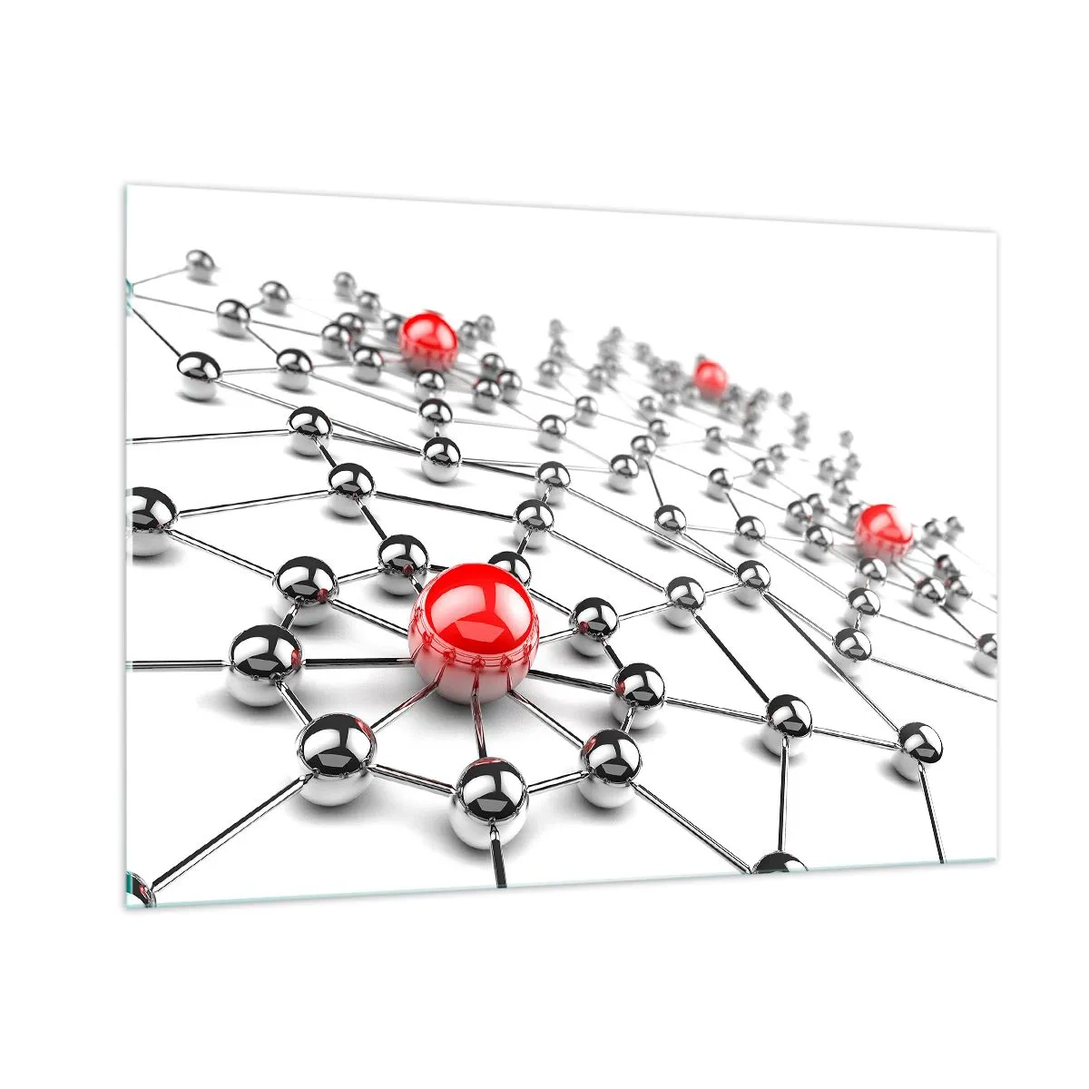 Impression sur verre - Image sur verre - Réseau moléculaire argenté avec des accents rouges - 100x70cm - Toile argentée - Décoration murale moderne pour le salon et la chambre ARTTOR