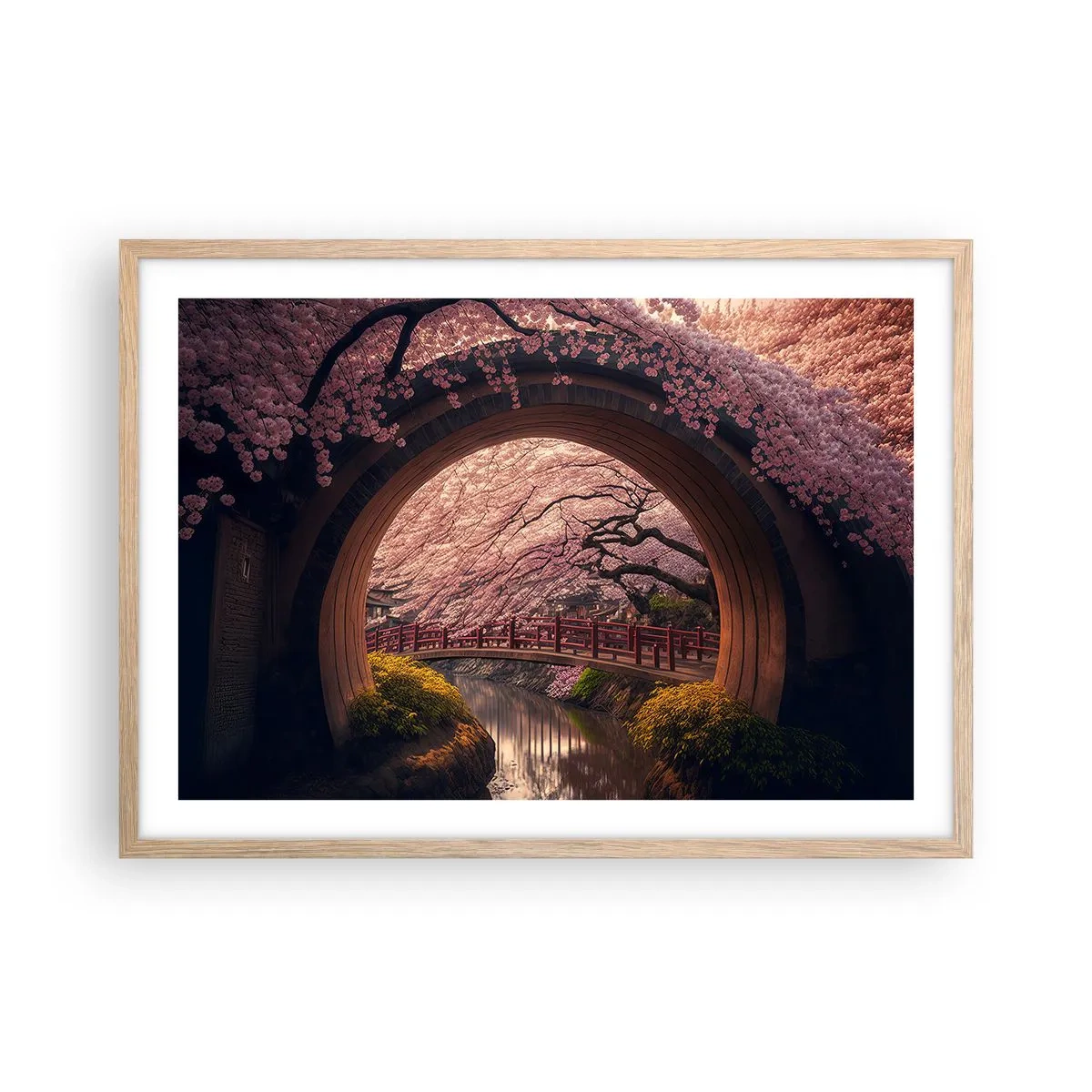 Affiche dans un chêne clair - Poster - Printemps japonais - 70x50 cm