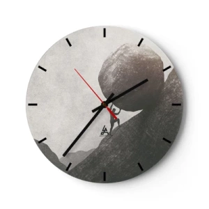 Horloge murale - Pendule murale - Une silhouette poussant un rocher vers le haut contre un ciel gris - 30x30cm - Je crois contre tout espoir - Décoration murale moderne pour le salon, la cuisine et la chambre ARTTOR