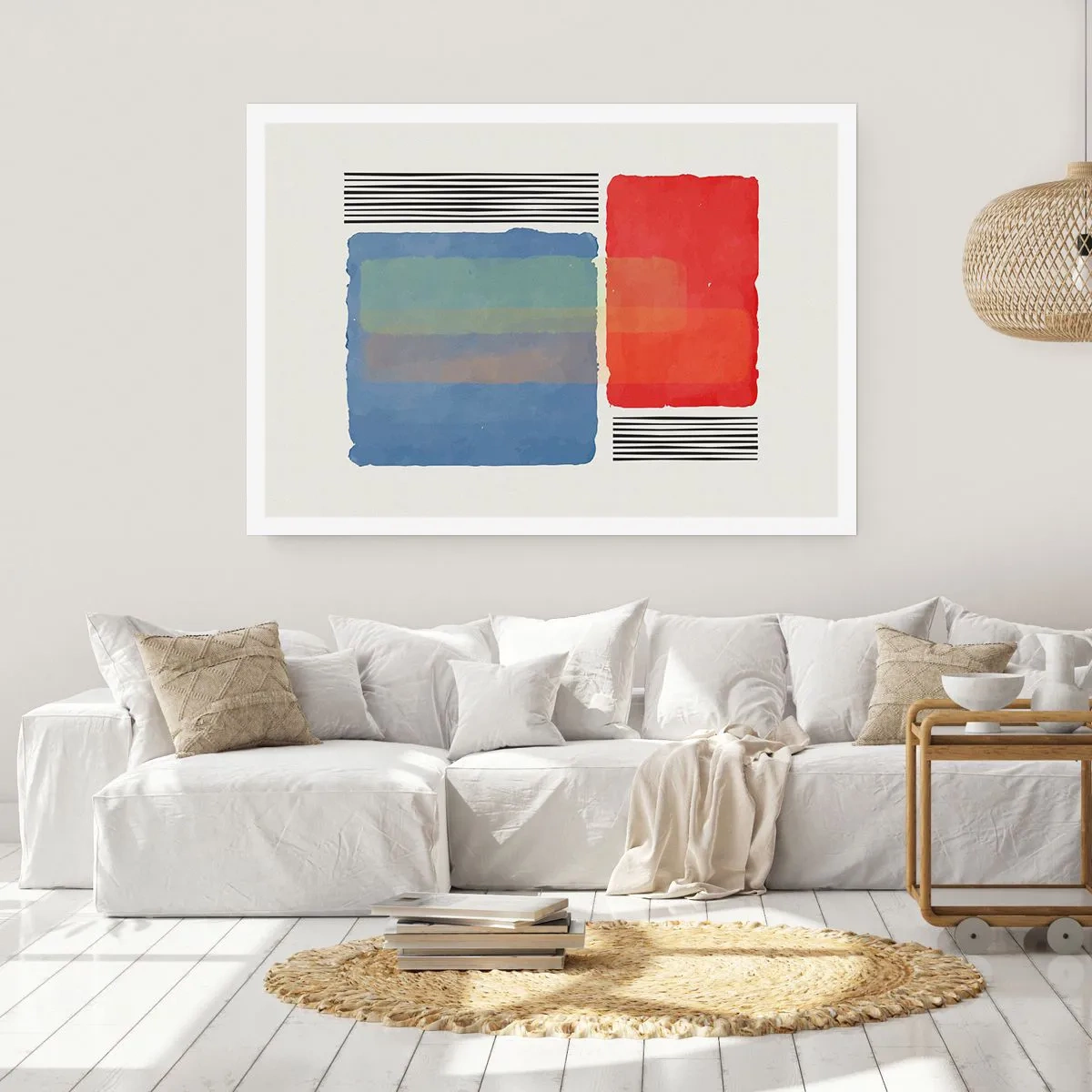 Affiche - Poster - Composition géométrique avec des blocs et des lignes colorés - 100x70cm - Esprit et lettre de la géométrie - Décoration murale moderne pour le salon et la chambre ARTTOR