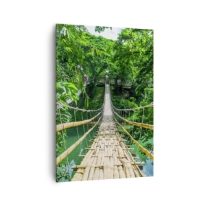 Impression sur toile - Image sur toile - Un pont suspendu en bambou entouré de verdure - 70x100cm - Pont de singe en pleine nature - Décoration murale moderne pour le salon et la chambre ARTTOR