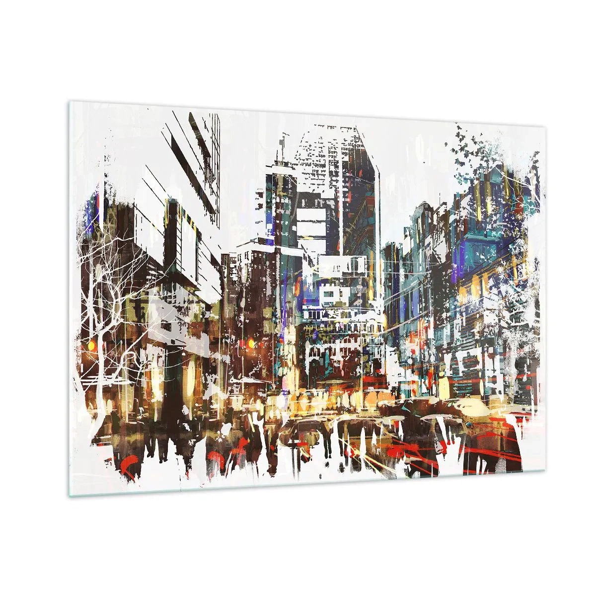 Impression sur verre - Image sur verre - Lumières colorées de la ville dans un style artistique et scintillant - 100x70cm - Une ville chatoyante - Décoration murale moderne pour le salon et la chambre ARTTOR