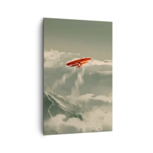 Impression sur toile - Image sur toile - Avion rouge au-dessus des montagnes enneigées - 80x120cm - Pionnier intrépide - Décoration murale moderne pour le salon et la chambre ARTTOR