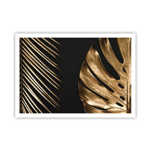 Affiche - Poster - Feuilles dorées sur fond noir - 100x70cm - Différent et tout aussi cher - Décoration murale moderne pour le salon et la chambre ARTTOR