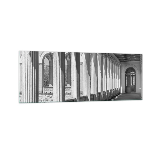 Impression sur verre - Image sur verre - Colonnade de style classique en noir et blanc - 140x50cm - Arcade ensoleillée - Décoration murale moderne pour le salon et la chambre ARTTOR