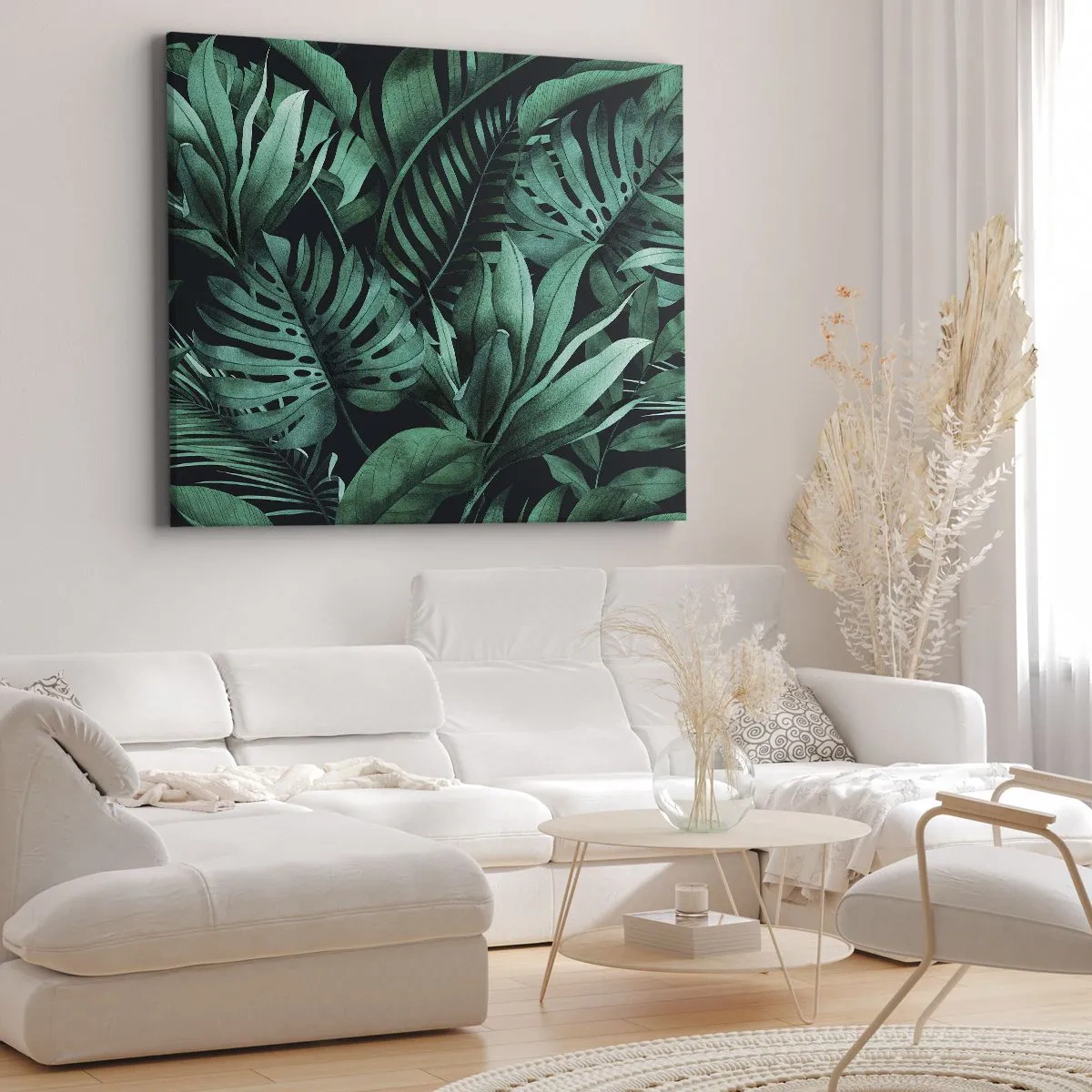Impression sur toile - Image sur toile - Feuilles tropicales aux nuances de vert intense - 70x50cm - Profondeur du vert tropical - Décoration murale moderne pour le salon et la chambre ARTTOR