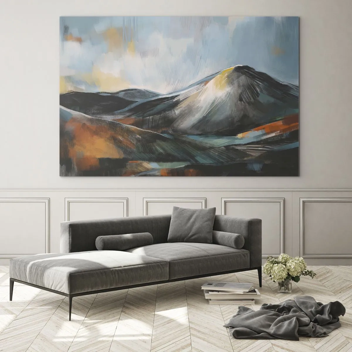 Impression sur verre - Image sur verre - Un paysage de montagne pictural aux couleurs chaudes et froides - 100x70cm - Brut et beau - Décoration murale moderne pour le salon et la chambre ARTTOR