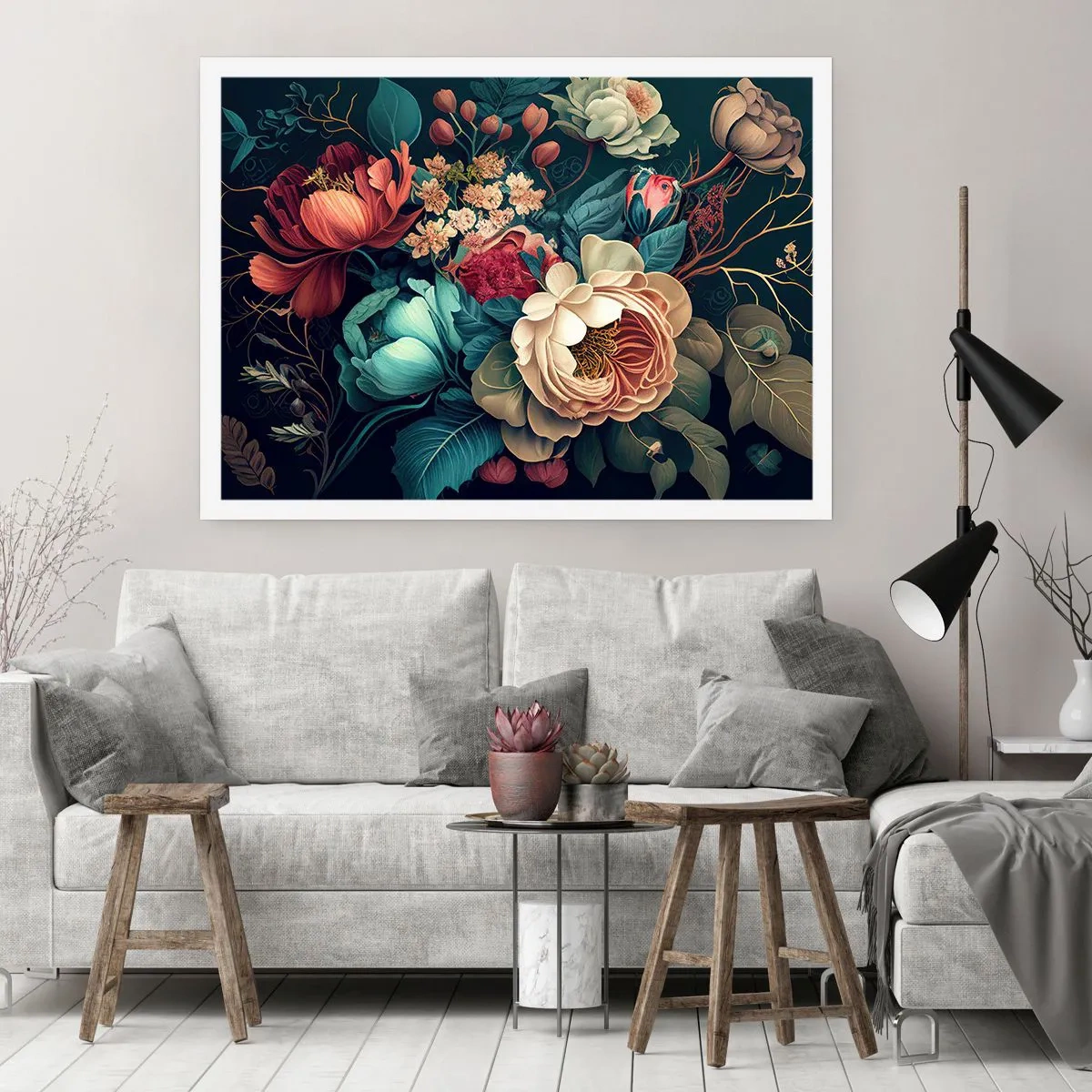 Affiche - Poster - Une composition colorée de fleurs sur un fond sombre - 100x70cm - le charme du 19ème siècle - Décoration murale moderne pour le salon et la chambre ARTTOR
