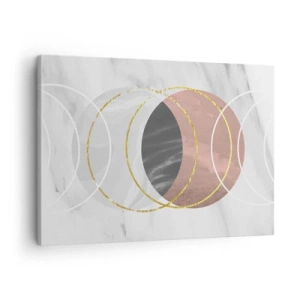 Impression sur toile - Image sur toile - Composition géométrique abstraite avec des cercles et des détails métalliques - 70x50cm - Musique des sphères - Décoration murale moderne pour le salon et la chambre ARTTOR