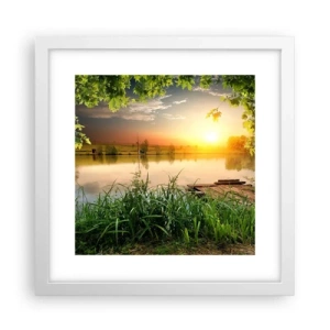 Affiche dans un cadre blanc - Poster - Paysage dans un cadre verdoyant - 30x30 cm