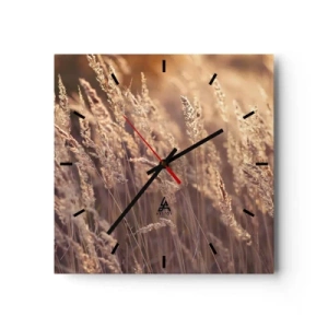 Horloge murale - Pendule murale - Herbes dorées sur fond de soleil couchant - 30x30cm - Prêt à accueillir l'automne - Décoration murale moderne pour le salon et la chambre ARTTOR