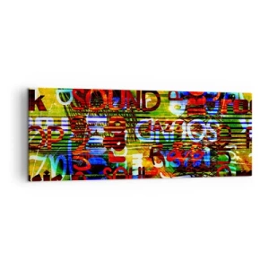 Impression sur toile - Image sur toile - Abstraction colorée avec des inscriptions musicales dans un style pop art - 140x50cm - Toutes les nuances du son - Décoration murale moderne pour le salon et la chambre ARTTOR