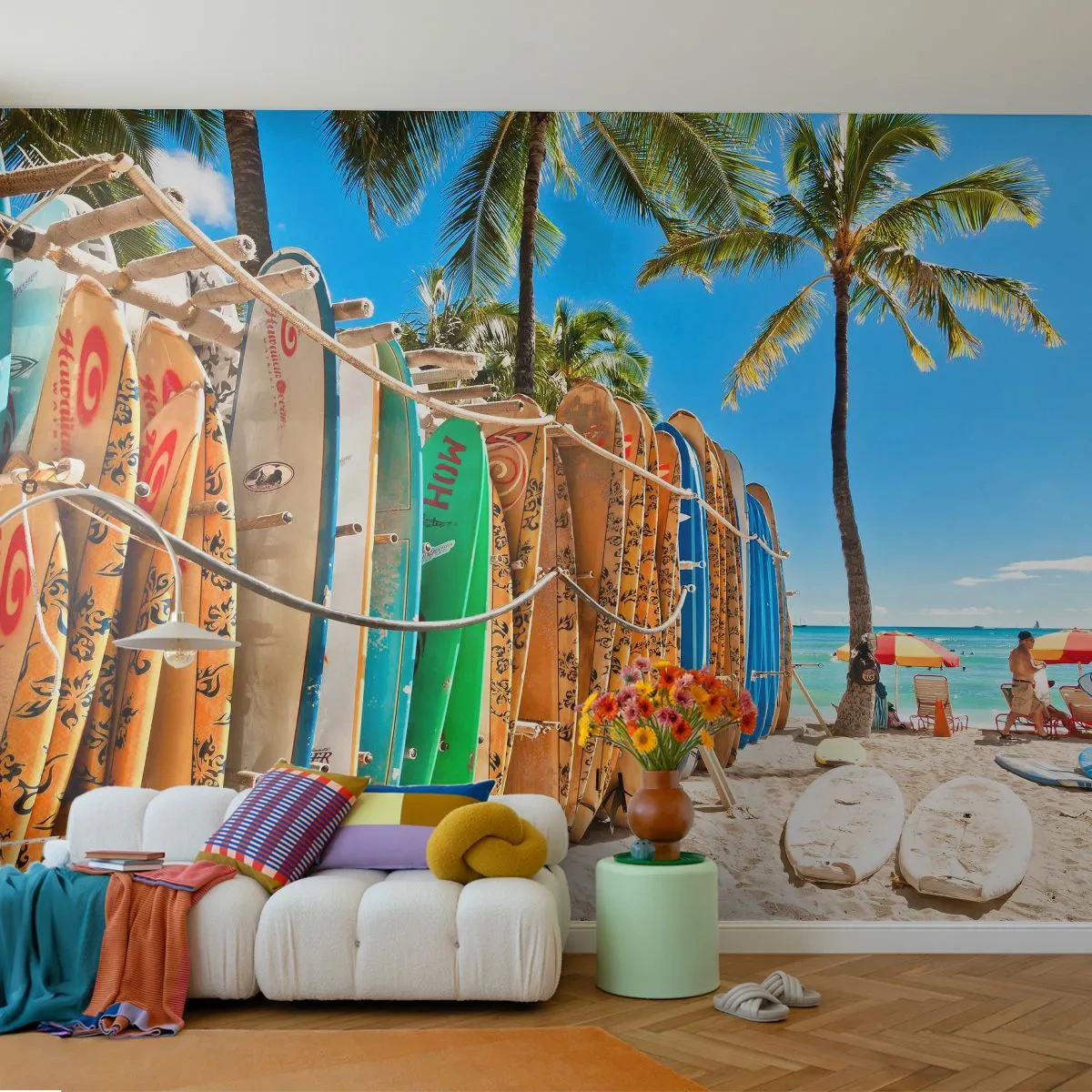 Papier Peint Photo Standard Eco - Jeux ensoleillés - Paysage, Planche de surf, Plage - 400x280 cm