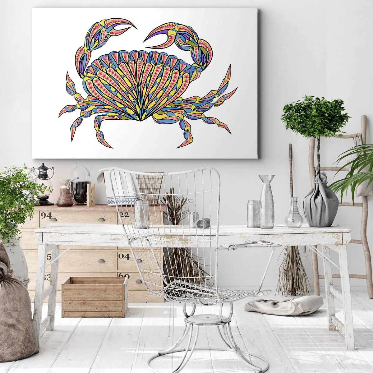 Impression sur toile - Image sur toile - Crabe coloré dans un style artistique - 70x50cm - Bijoux de la mer - Décoration murale moderne pour le salon et la chambre ARTTOR