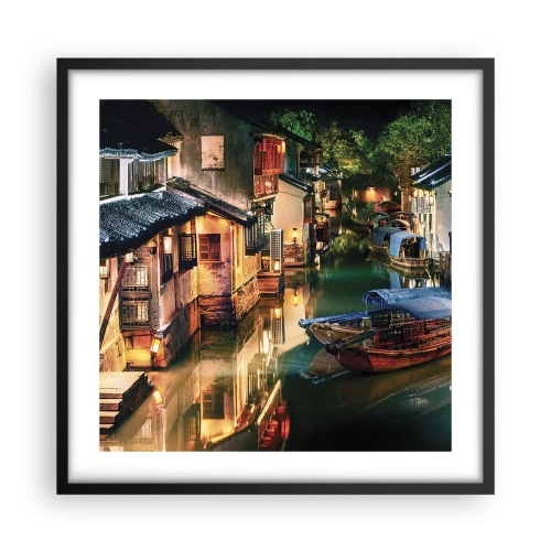 Affiche dans un cadre noir - Poster - Soirée dans une rue chinoise - 50x50 cm