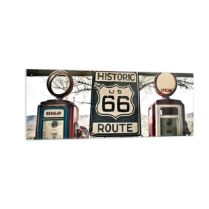 Impression sur verre - Image sur verre - Station-service historique de la Route 66 - 140x50cm - Voyage rétro américain - Décoration murale moderne pour le salon et la chambre ARTTOR