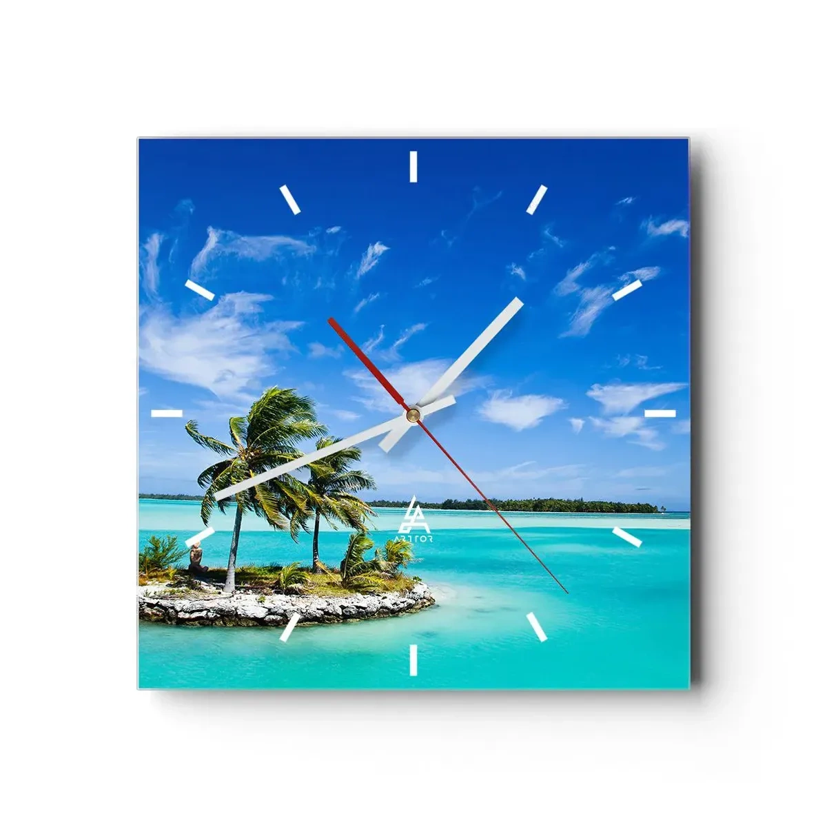 Horloge murale - Pendule murale - Une île exotique avec des palmiers sur des eaux turquoises - 30x30cm - Paradis sur Terre - Décoration murale moderne pour le salon et la chambre ARTTOR