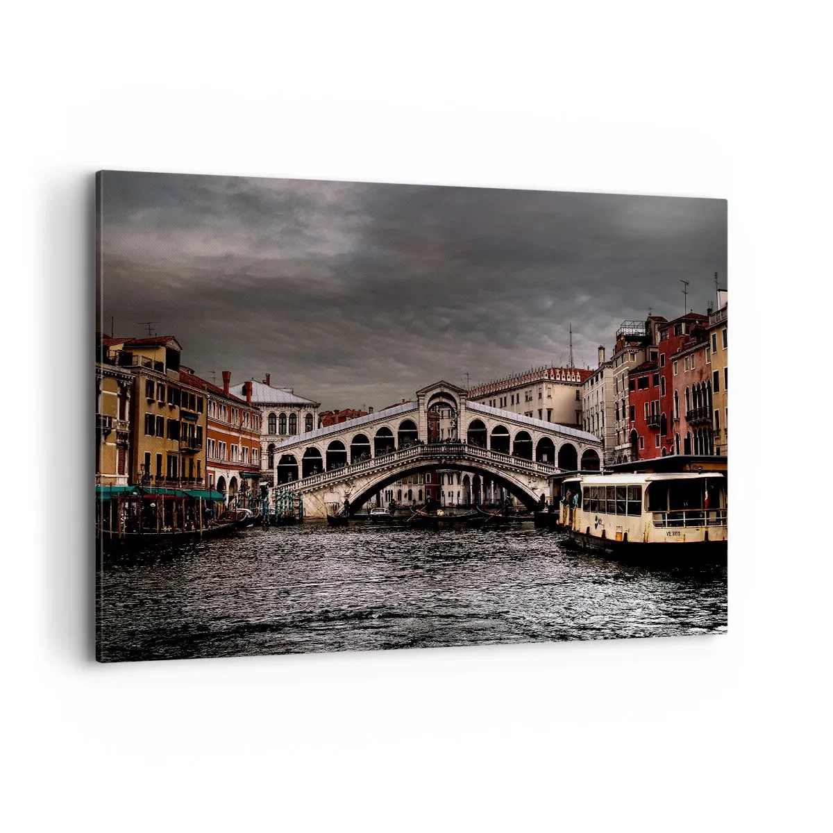 Impression sur toile - Image sur toile - Pont du Rialto à Venise sur le Grand Canal, architecture classique. - 120x80cm - Promesse d'une soirée vénitienne - Décoration murale moderne pour le salon et la chambre ARTTOR