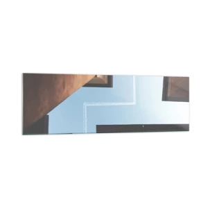 Impression sur verre - Image sur verre - Vue de l'avion et de sa traînée dans le ciel depuis une perspective de rue - 160x50cm - Au-dessus du labyrinthe de la ville - Décoration murale moderne pour le salon et la chambre ARTTOR