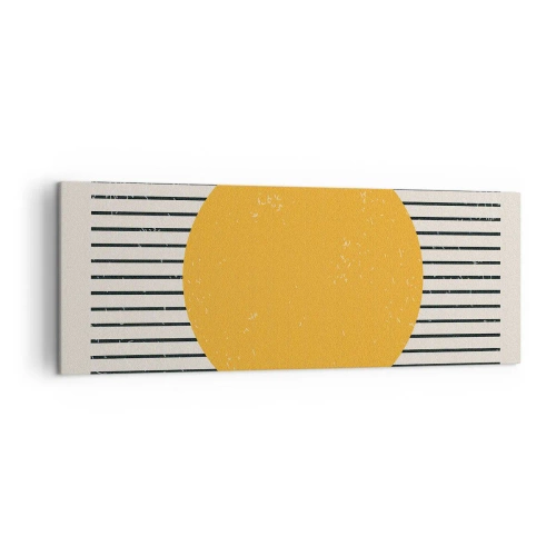 Impression sur toile - Image sur toile - Un cercle jaune sur un fond de lignes horizontales noires et blanches - 140x50cm - Le pouvoir de la simplicité - Décoration murale moderne pour le salon et la chambre ARTTOR