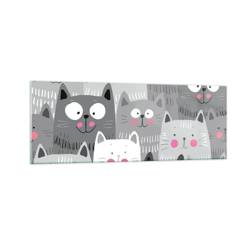 Impression sur verre - Image sur verre - Un motif amusant avec des chats dans des tons de gris - 140x50cm - Le monde des chats - Décoration murale moderne pour le salon et la chambre ARTTOR