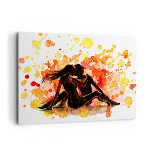 Impression sur toile - Image sur toile - Une aquarelle romantique de deux personnes aux couleurs chaudes. - 100x70cm - Et la lumière fut - Décoration murale moderne pour le salon et la chambre ARTTOR