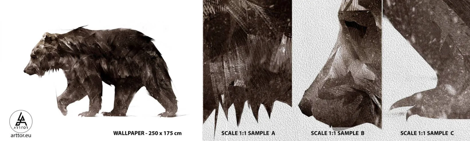 Échantillon de Papier Peint Premium Sand - Je porte toujours de la vraie fourrure ! - Animaux, Ours, Abstraction - 100x30 cm