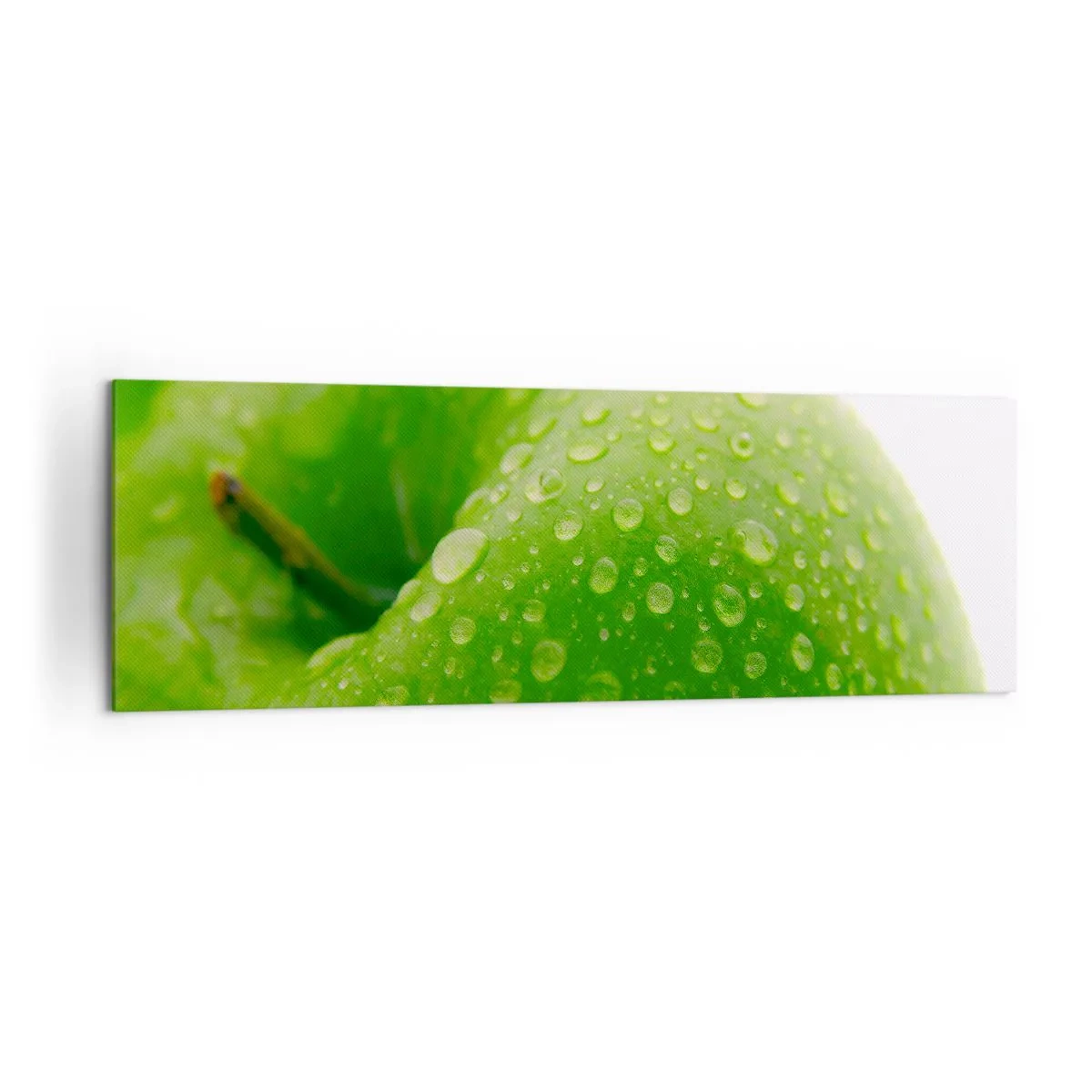 Impression sur toile - Image sur toile - Gros plan d'une pomme verte avec des gouttes d'eau - 160x50cm - Fraîcheur de verdure fraîche - Décoration murale moderne pour le salon et la chambre ARTTOR