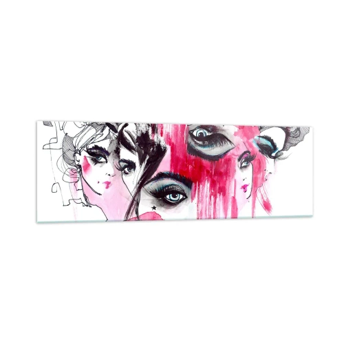 Impression sur verre - Image sur verre - Visage abstrait dans les tons de rose et de noir - 160x50cm - Yeux abstraits - Décoration murale moderne pour le salon et la chambre ARTTOR