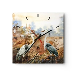 Horloge murale - Pendule murale - Deux hérons sur fond de paysage d'automne - 30x30cm - Jusqu'où en automne ? - Décoration murale moderne pour le salon et la chambre ARTTOR