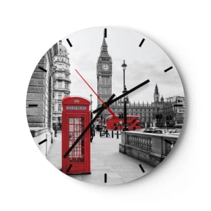 Horloge murale - Pendule murale - Big Ben et une cabine téléphonique rouge sur fond de Londres - 30x30cm - Sans aucun doute Londres - Décoration murale moderne pour le salon, la cuisine et la chambre ARTTOR
