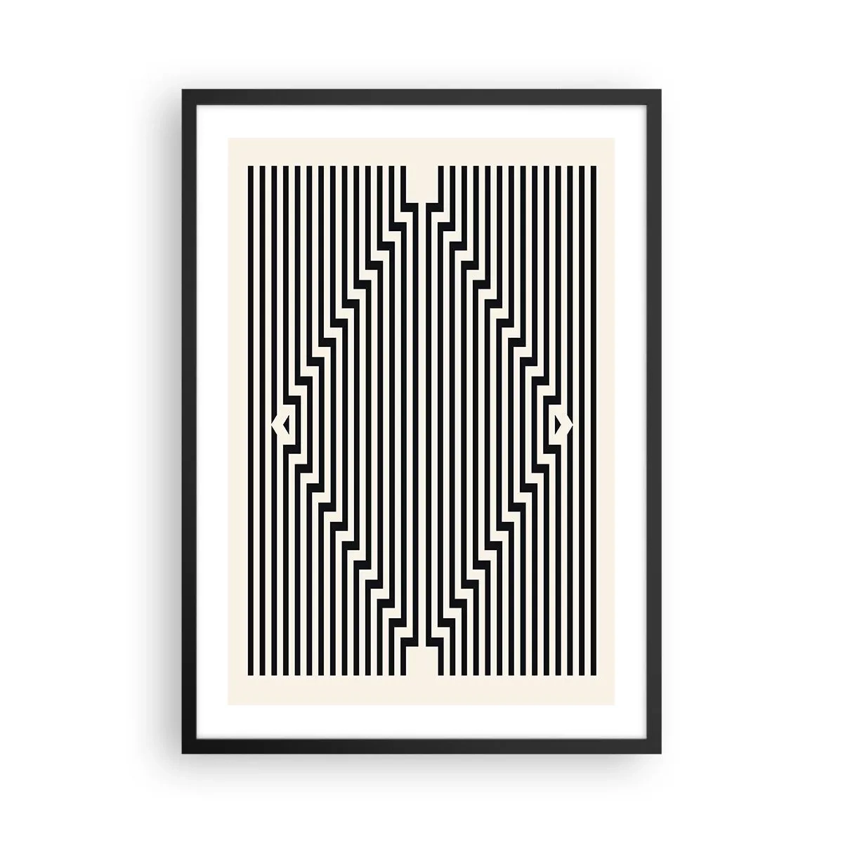 Affiche dans un cadre noir - Poster - Lignes noires et blanches créant une illusion d'optique - 50x70cm - Illusion géométrique - Décoration murale moderne pour le salon et la chambre ARTTOR