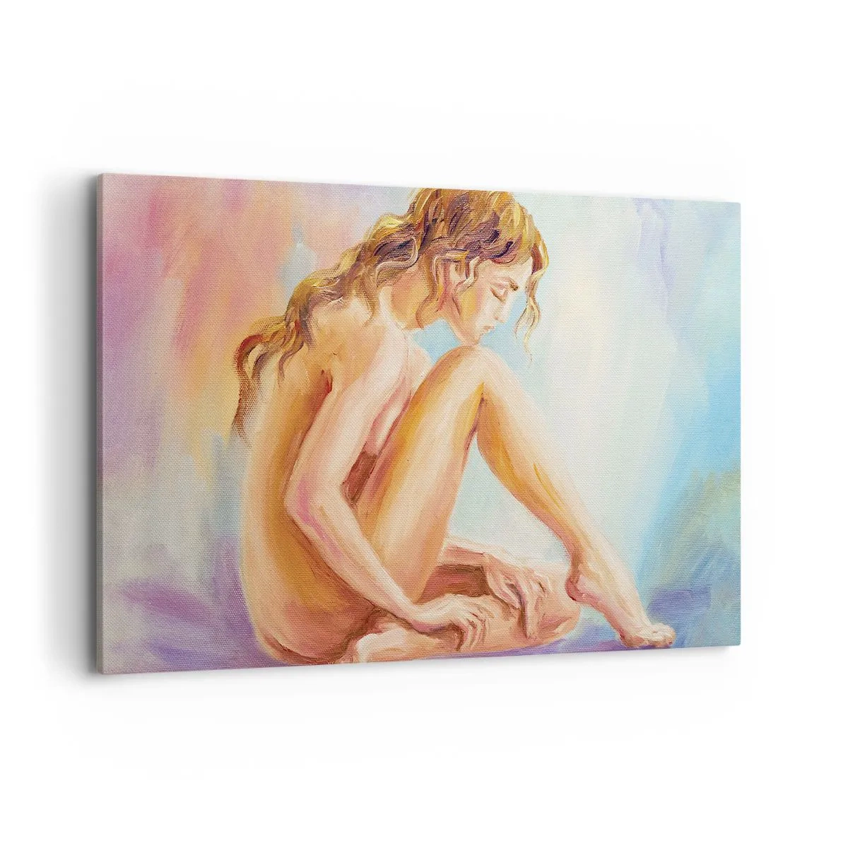Impression sur toile - Image sur toile - Une délicate figure de femme sur un fond pastel - 120x80cm - Acte de jeunesse - Décoration murale moderne pour le salon et la chambre ARTTOR