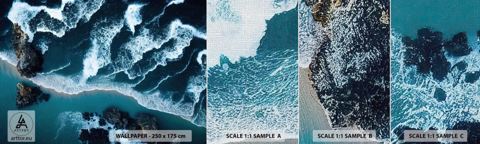 Échantillon de Papier Peint Premium Canvas - Enveloppé par les vagues - Falaise, Mer, Nature - 100x30 cm
