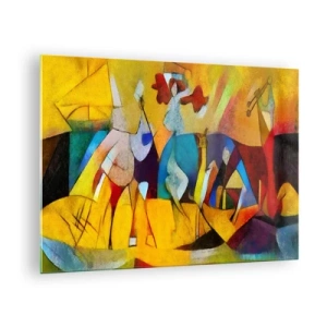 Impression sur verre - Image sur verre - Abstraction colorée avec des figures et des formes géométriques - 70x50cm - Soleil - vie - joie - Décoration murale moderne pour le salon et la chambre ARTTOR