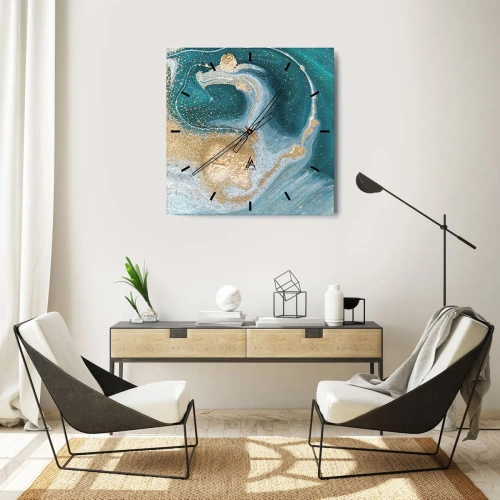 Horloge murale - Pendule murale - Tourbillon d'or et de turquoise - 40x40 cm