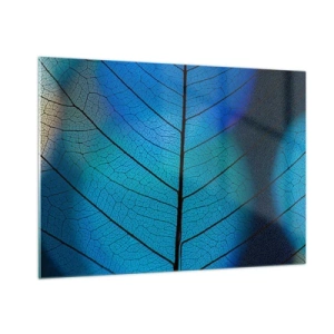 Impression sur verre - Image sur verre - Gros plan d'une feuille bleue montrant la structure des veines. - 100x70cm - Construction complexe - Décoration murale moderne pour le salon et la chambre ARTTOR