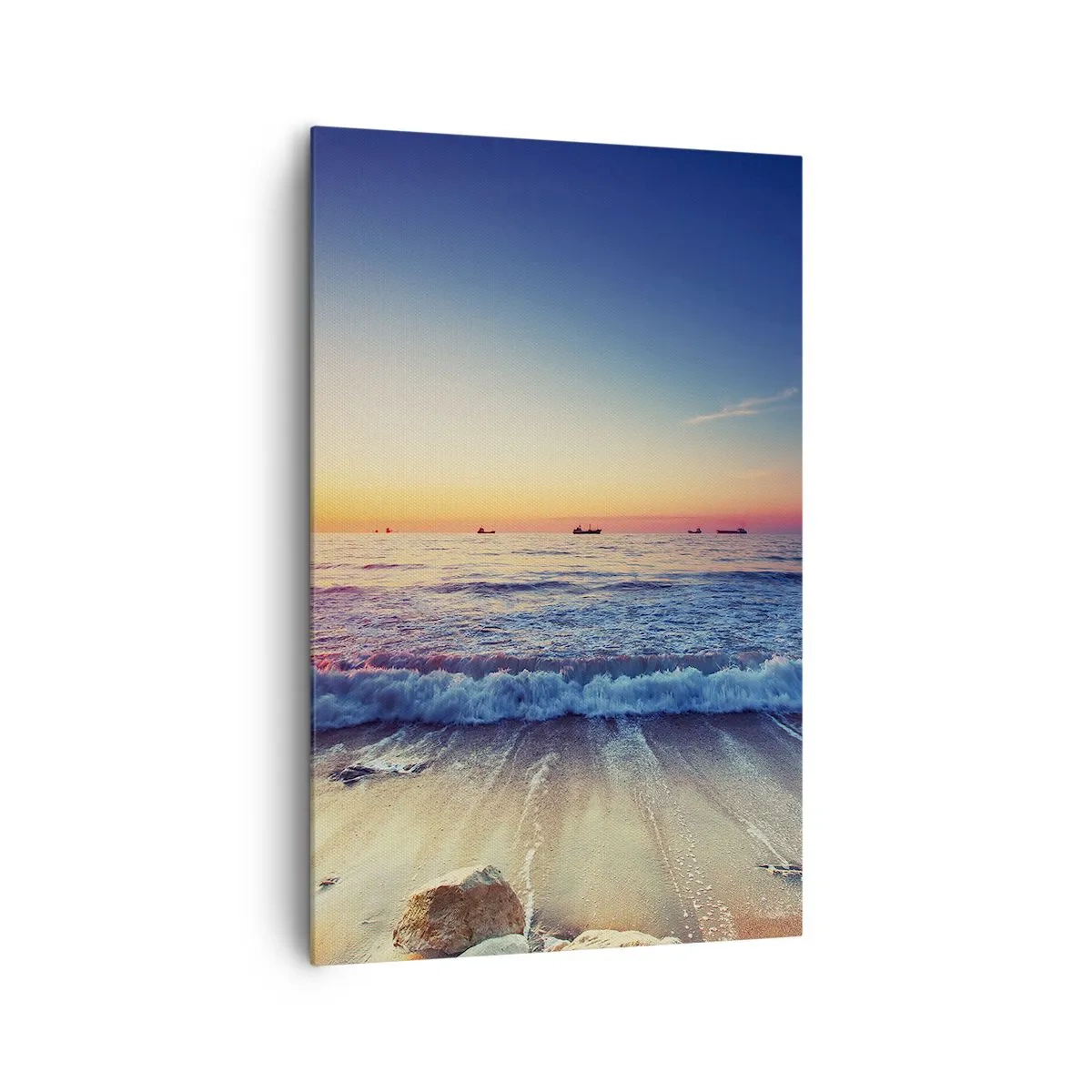 Impression sur toile - Image sur toile - Coucher de soleil sur une mer calme avec des vagues - 80x120cm - Mais quel horizon ? - Décoration murale moderne pour le salon et la chambre ARTTOR