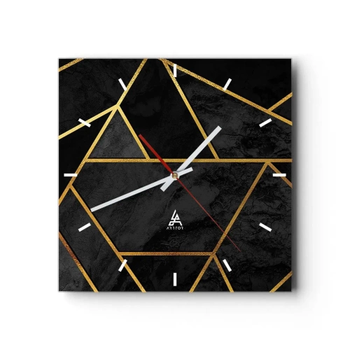 Horloge murale - Pendule murale - Motif géométrique doré sur fond noir - 30x30cm - Obscurité et éclat - Décoration murale moderne pour le salon et la chambre ARTTOR