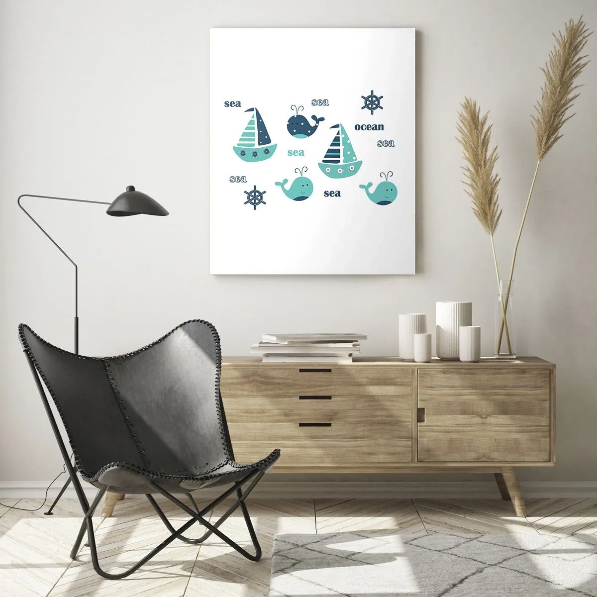 Impression sur verre - Image sur verre - Thème nautique avec voiliers et baleines - 50x70cm - À travers les mers et les océans - Décoration murale moderne pour le salon et la chambre ARTTOR